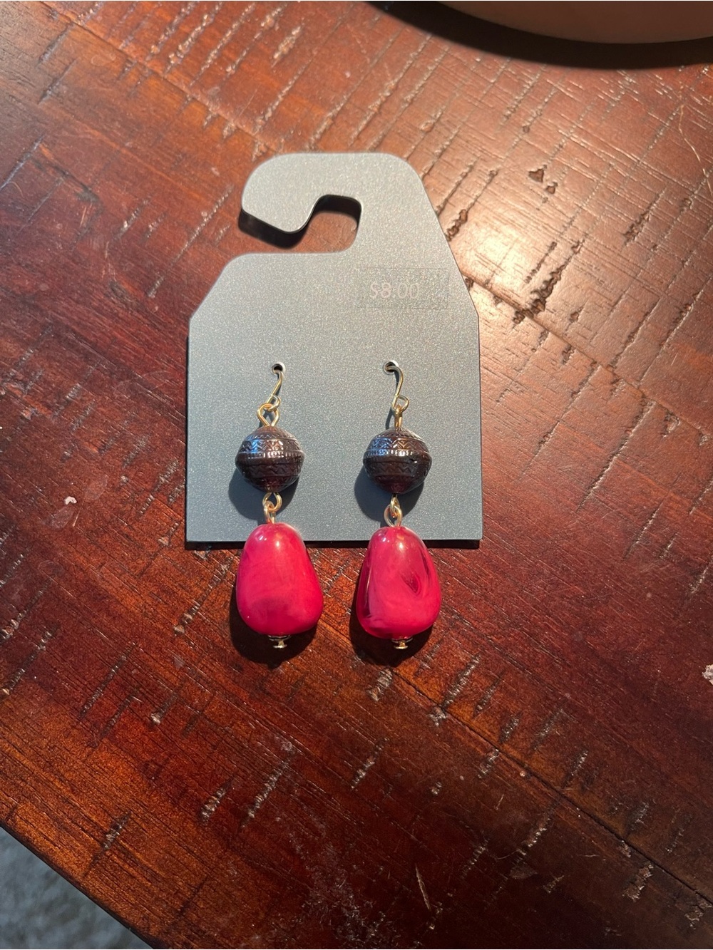 Handcrafted Pink Drop Earrings with Dark Bead Accents